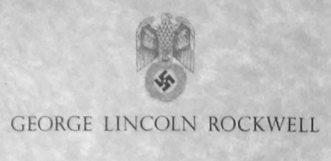 Letter head with the name: George Lincoln Rockwell and a picture of a Swastika
