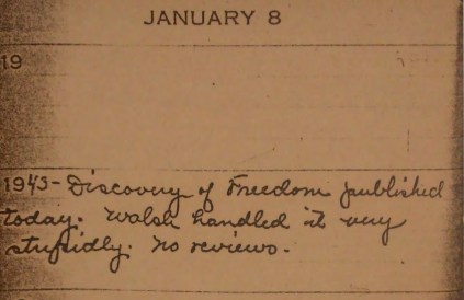 Lane's handwritten diary entry which reads, 